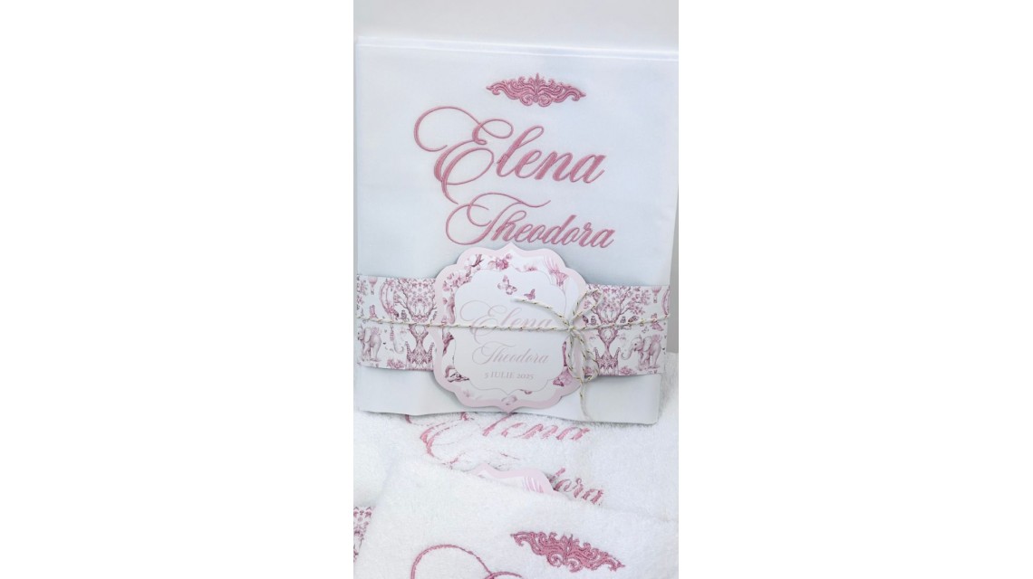 Trusou botez cu animale din jungla si flori exotice roz Toile de Jouy 3